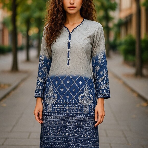 Handmade Dresses & Skirts - DUBAI CUSTOM Bollywood Kurti Shalwar Silk Dress Tunic Top L Embroidered Wedding